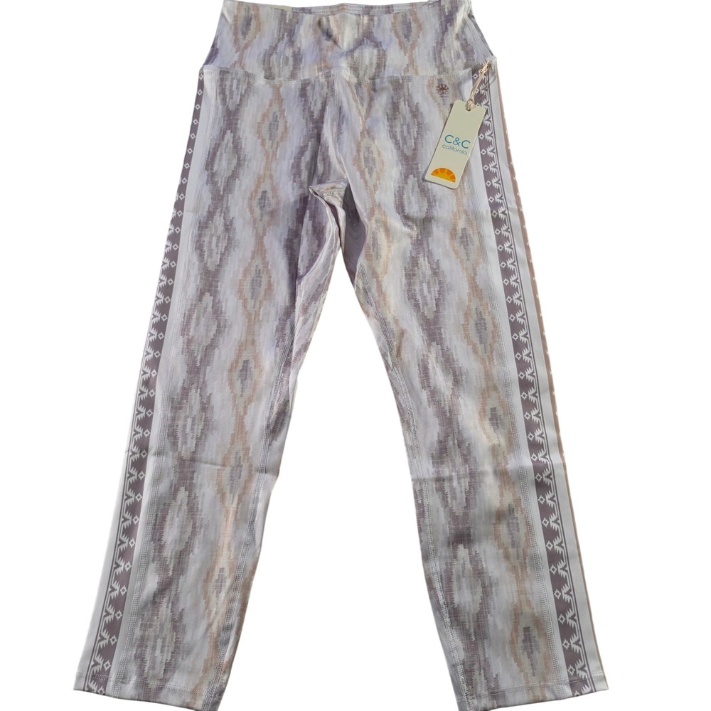 C&C California Womens High Waist Leggings Silver Mink Ikat Print CC21-1406